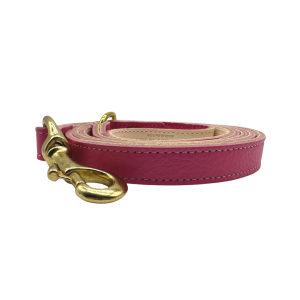Plain Leather Dog Leashes - Bright Pink, 3/4"